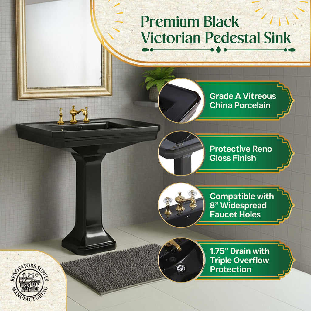 Renovators Supply Manufacturing Ondine Space Saving 16" W x 33" H x 14.5" Proj. Small Bathroom Pedestal Sink, Vitreous China, with Overflow, Compatible with 4 in. Centerset Faucets