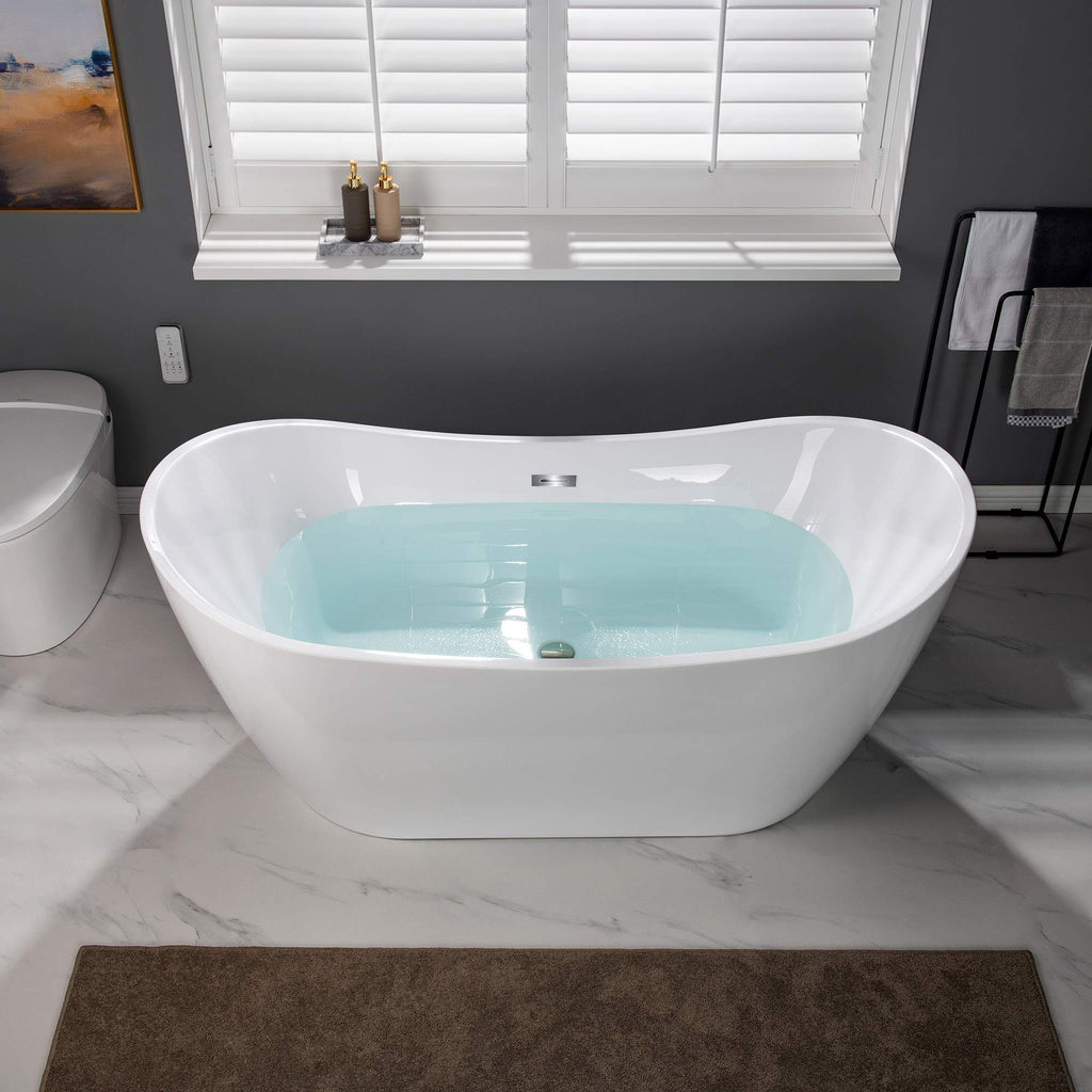 WOODBRIDGE 71" Acrylic Freestanding Bathtub Contemporary Soaking White Tub with Brushed Gold Overflow and Drain,B0017-BG