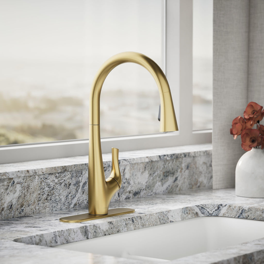 KOHLER R43210-VS Bevinâ¢ Kitchen Sink Faucet with Pull Down Sprayer, Two-Function Sprayhead Kitchen Faucets, 1.5 GPM, Vibrant Stainless