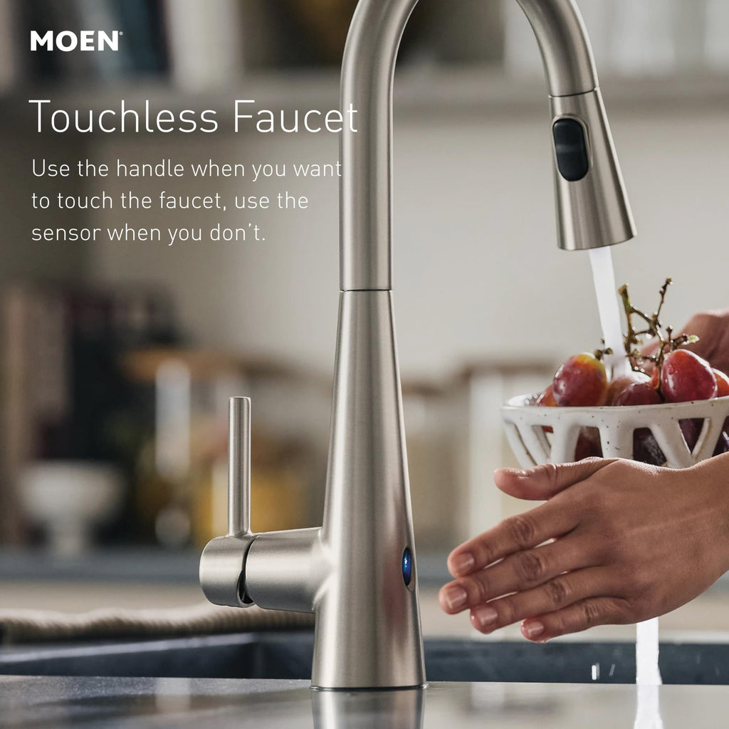 Moen Align Spot Resist Stainless Pulldown Kitchen Faucet, Single Hole, Modern Spring Style with Pre-Rinse and Power Boost Pull Down Sprayer, Easy Installation, 5923SRS