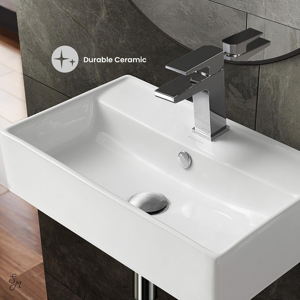 Claire 30" Rectangle Wall Mount Bathroom Sink in Glossy White