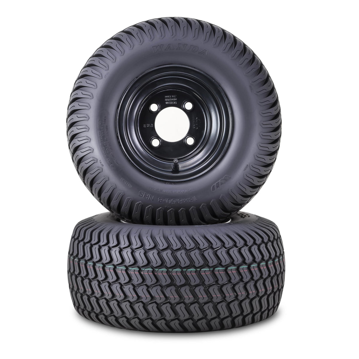 WANDA Lawn Mower Tractor Tire Wheel 18X7.5-8 4PR w/ 4X4" PCD White Rim,SET2
