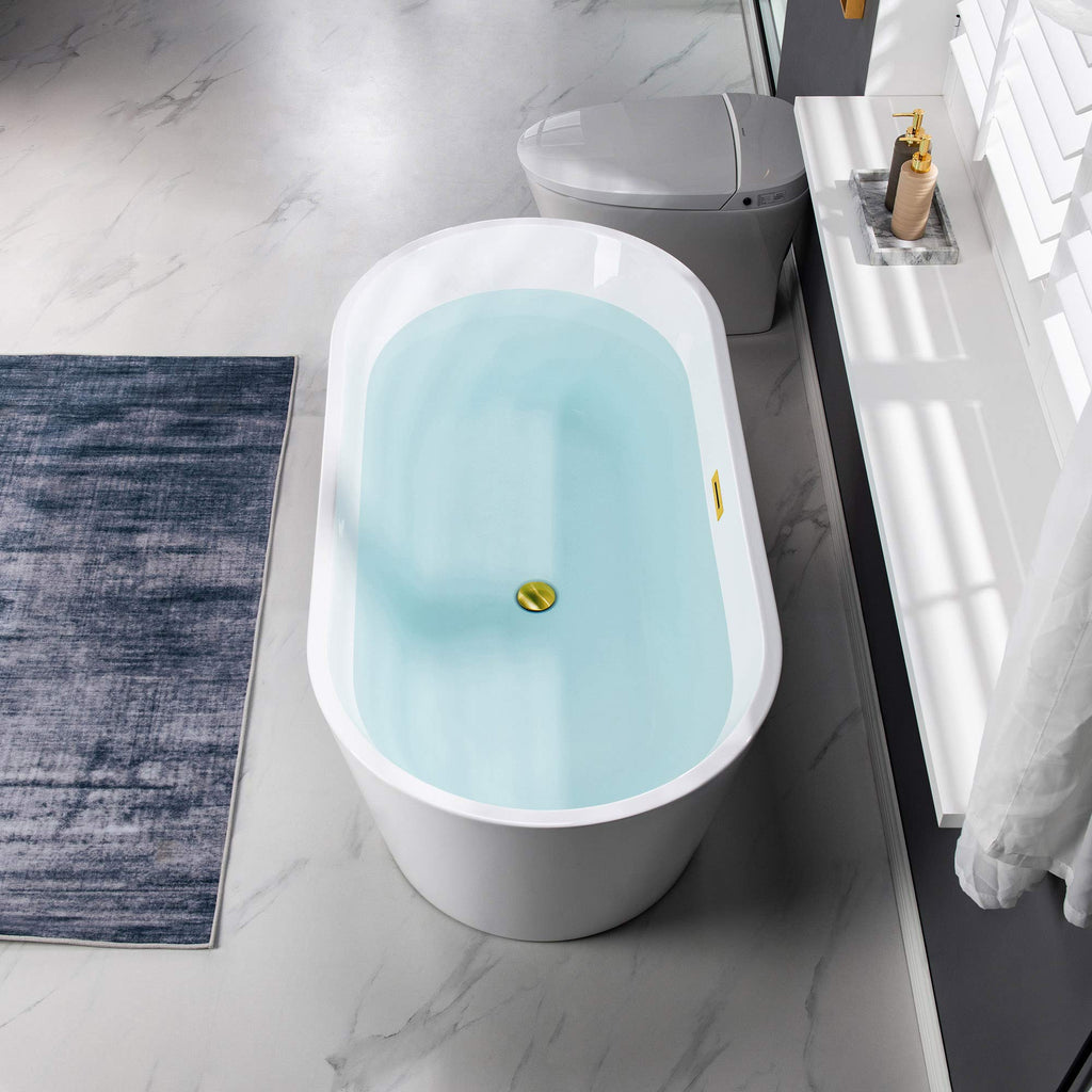 WOODBRIDGE 54" Acrylic Freestanding Bathtub Contemporary Soaking White Tub with Matte Black Overflow and Drain,BTA1702-MB