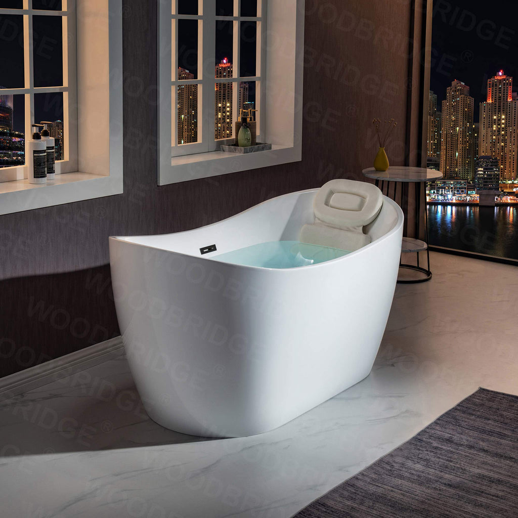 WOODBRIDGE 71" Acrylic Freestanding Bathtub Contemporary Soaking White Tub with Brushed Gold Overflow and Drain,B0017-BG