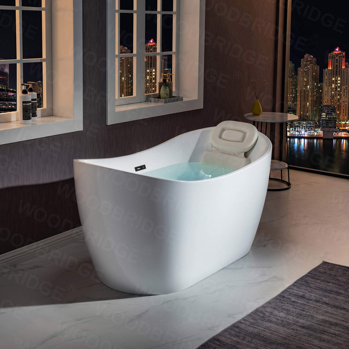 WOODBRIDGE 71" Acrylic Freestanding Bathtub Contemporary Soaking White Tub with Brushed Gold Overflow and Drain,B0017-BG