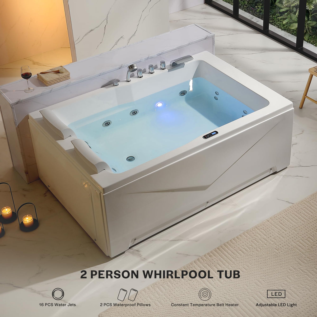 Empava Acrylic Whirlpool Bathtub, 71" Jetted Tub with Healing Chromotherapy