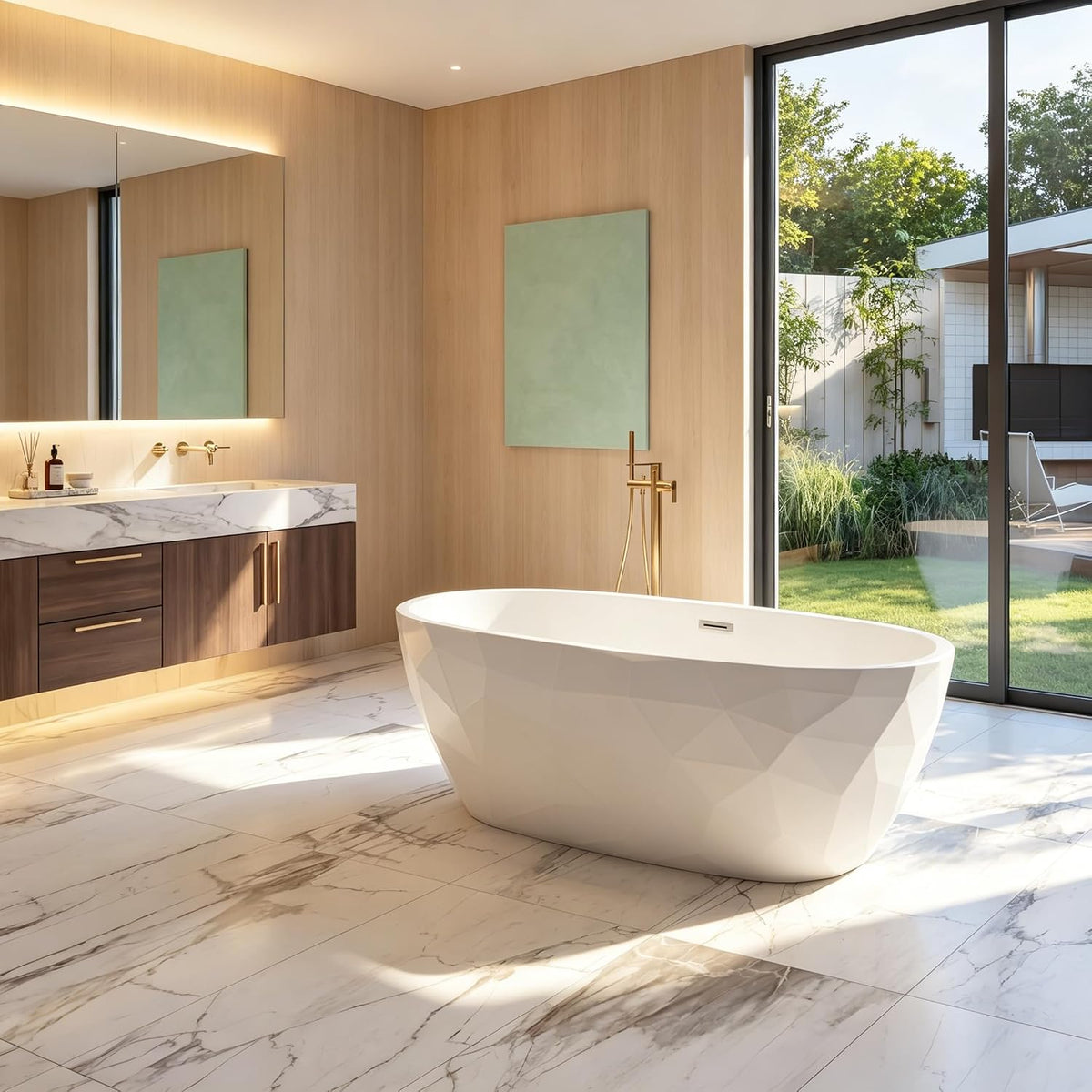 59" Acrylic Freestanding Bathtub, Contemporary Stand Alone Soaking Tub with Ergonomic Design, Integrated Overflow and Chrome Drain, cUPC Certified Free Standing Tub for Bathroom Renovation, Home Spa