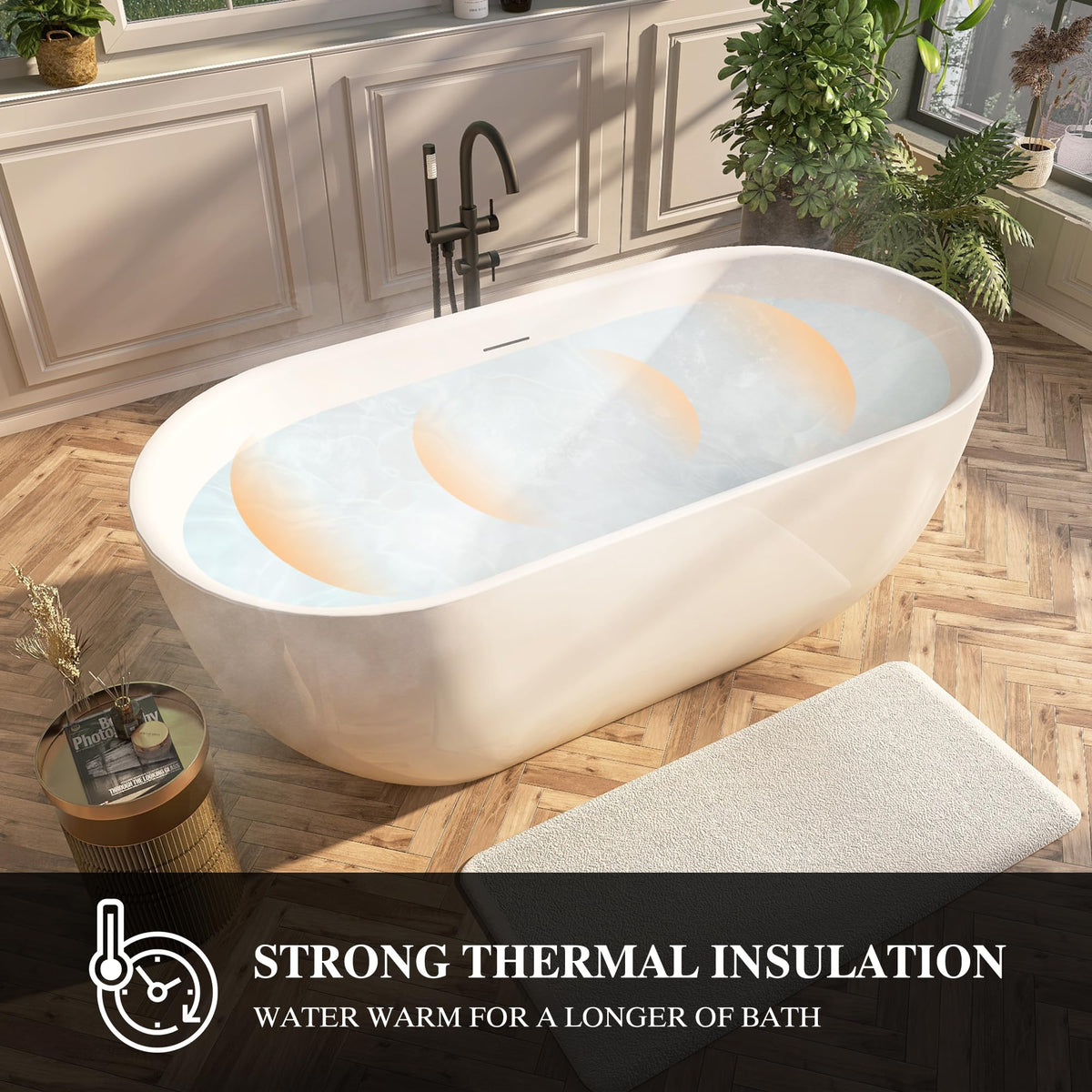 61" Freestanding Bathtubs, Acrylic Soaking Tubs for Adult, Integrated Overflow and Drain, cUPC Certified, Glossy White
