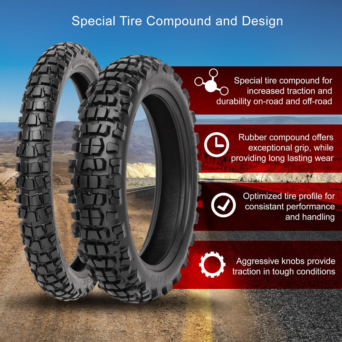 Tusk Waypoint Adventure Motorcycle Tire Set ¨C 90/90-21 Front & 130/90-17 Rear (68R) Tube Type