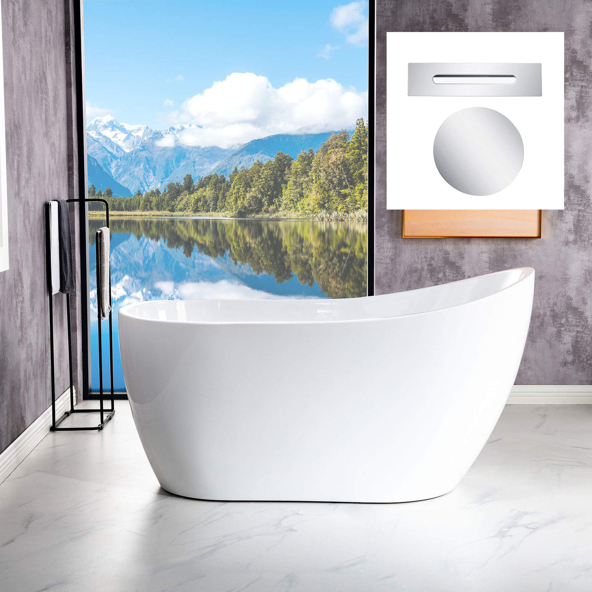 WOODBRIDGE 54"Freestanding White Acylic Soaking Bathtub with Brushed Nickel Drain and Overflow,BTA1507 -B/N-Drain &O