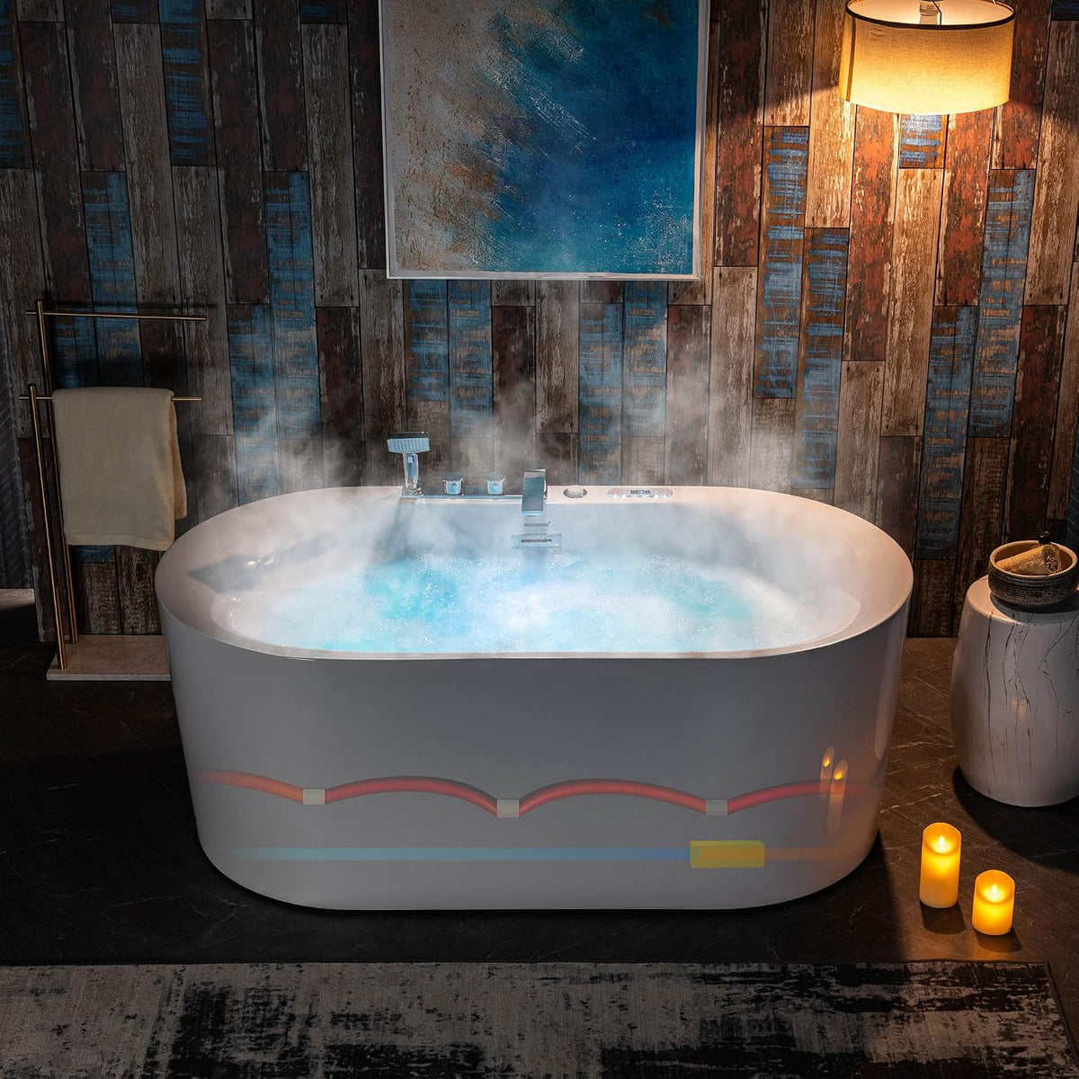 WOODBRIDGE 59"Ã31-1/2" Compact Whirlpool & Air, Heated Bathtub with Faucet