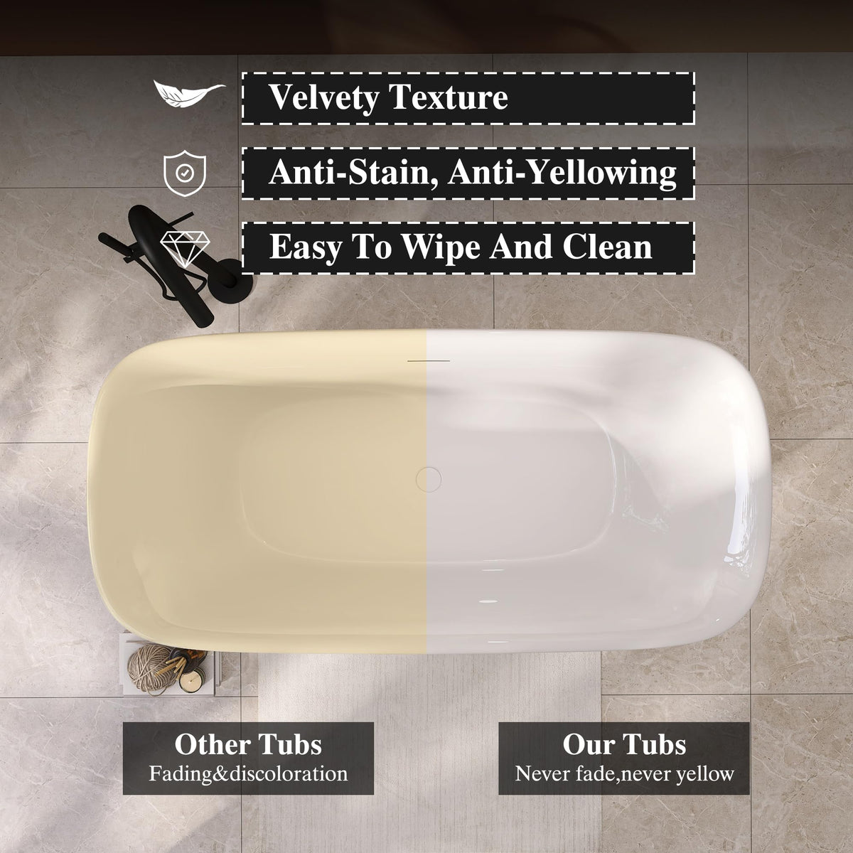 61" Freestanding Bathtubs, Acrylic Soaking Tubs for Adult, Integrated Overflow and Drain, cUPC Certified, Glossy White