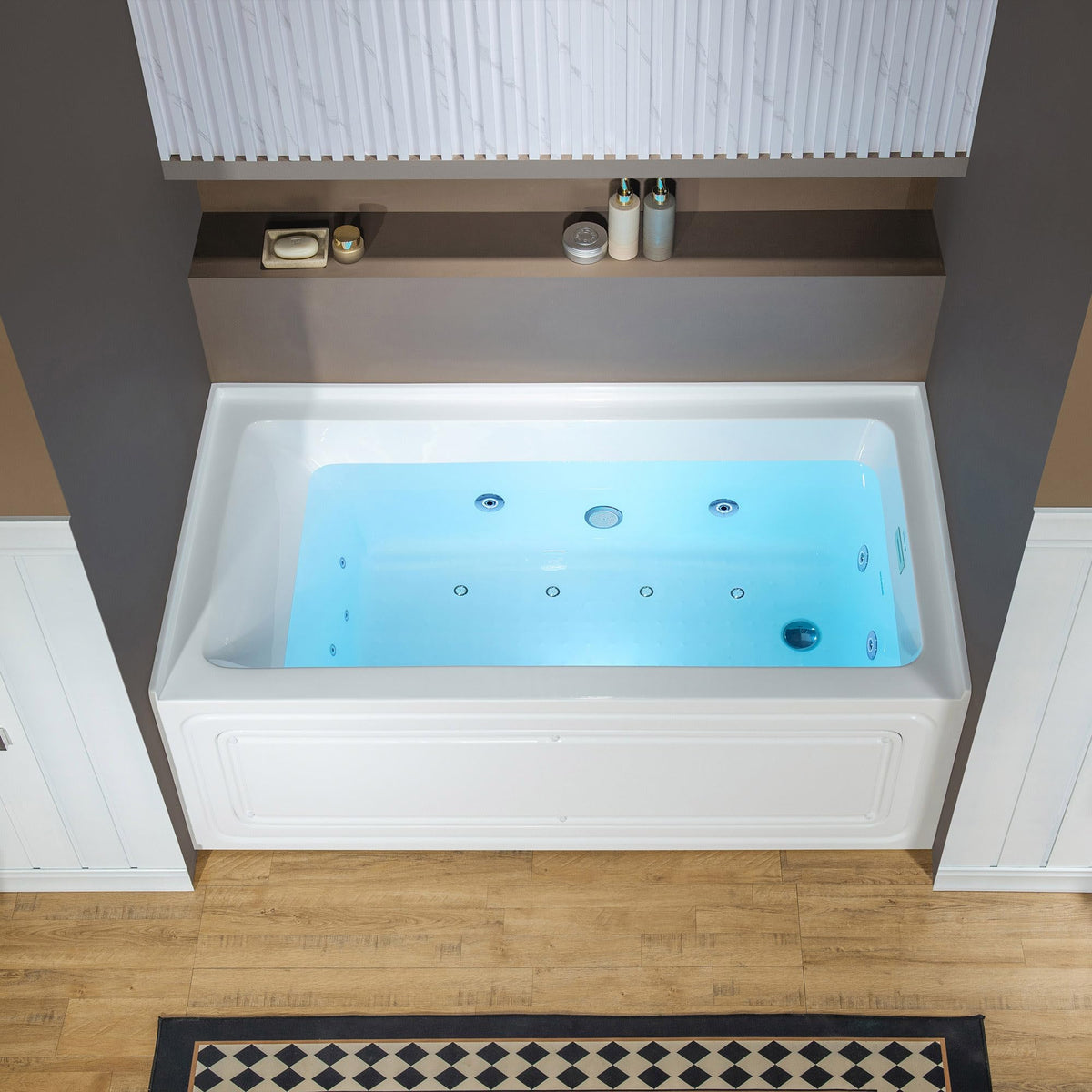 WOODBRIDGE 60" x 32" Alcove Acrylic Rectangular Whirlpool and Air Heated Tub in White with right Drain, Matte Black Finish Trim and Drain Kit Included, DF631-R-MB02