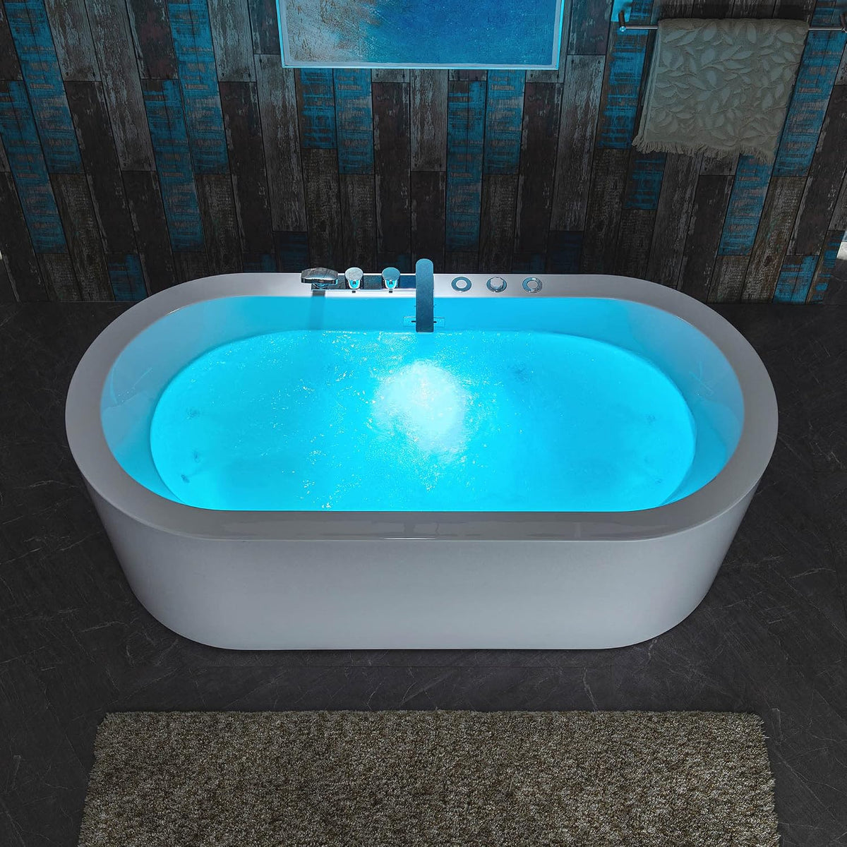 WOODBRIDGE 66-1/2" Ã 31-7/8" Whirlpool & Air, Heated Bathtub with Faucet