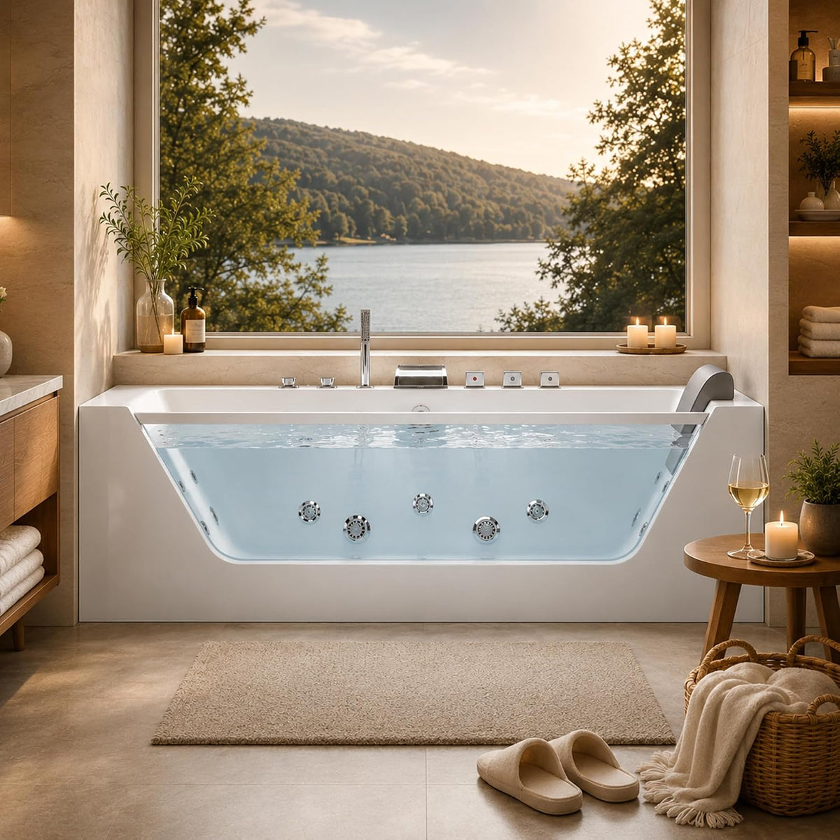 Empava 60" Acrylic Alcove Whirlpool Bathtub, Jetted Soaking Tub