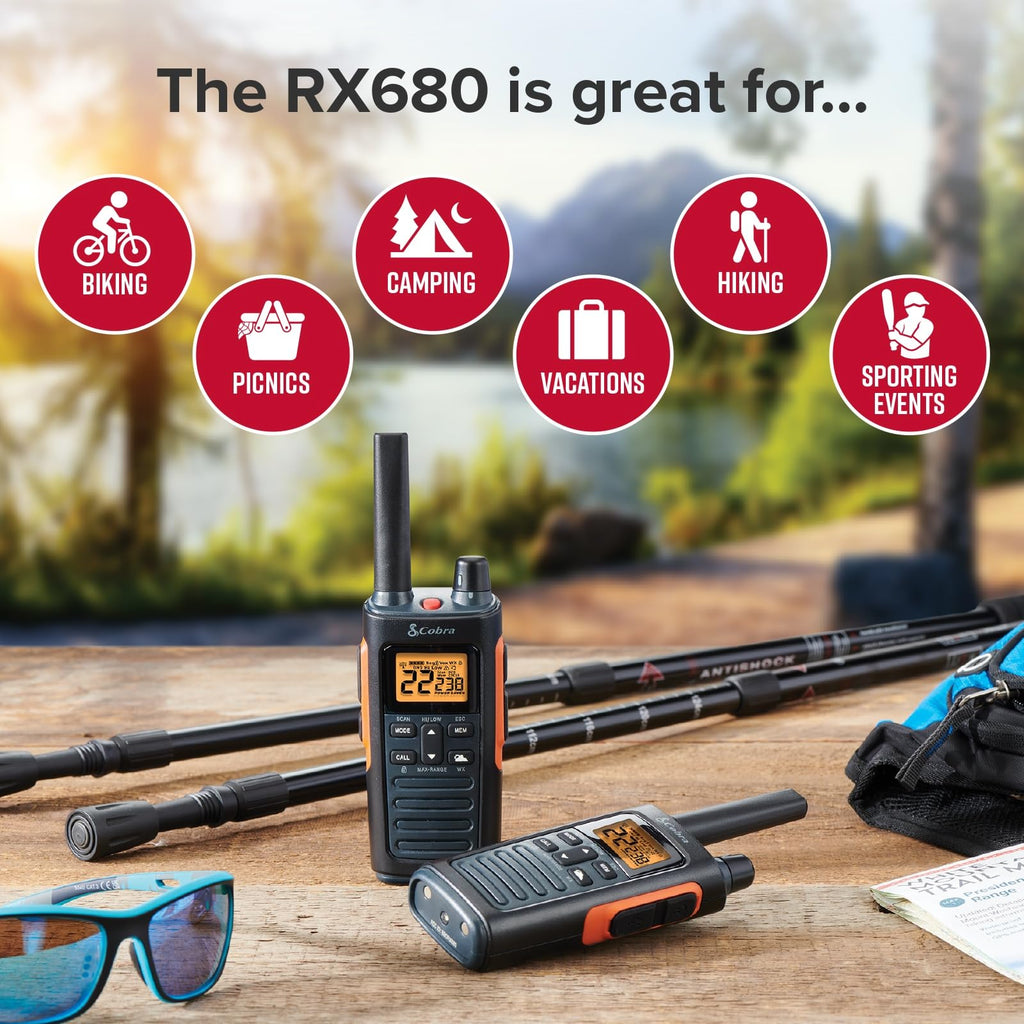 Cobra RX680 Walkie Talkies (2-Pack), IP54 Water Resistant Design