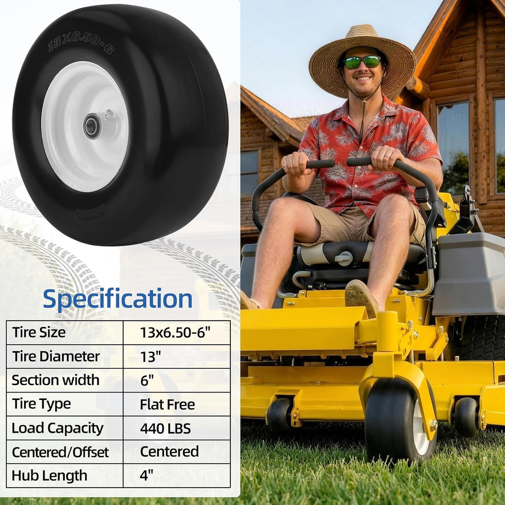 GICOOL 13x6.50-6" Flat-Free Front Tire and Wheel, for Zero-Turn Mower, 2PK