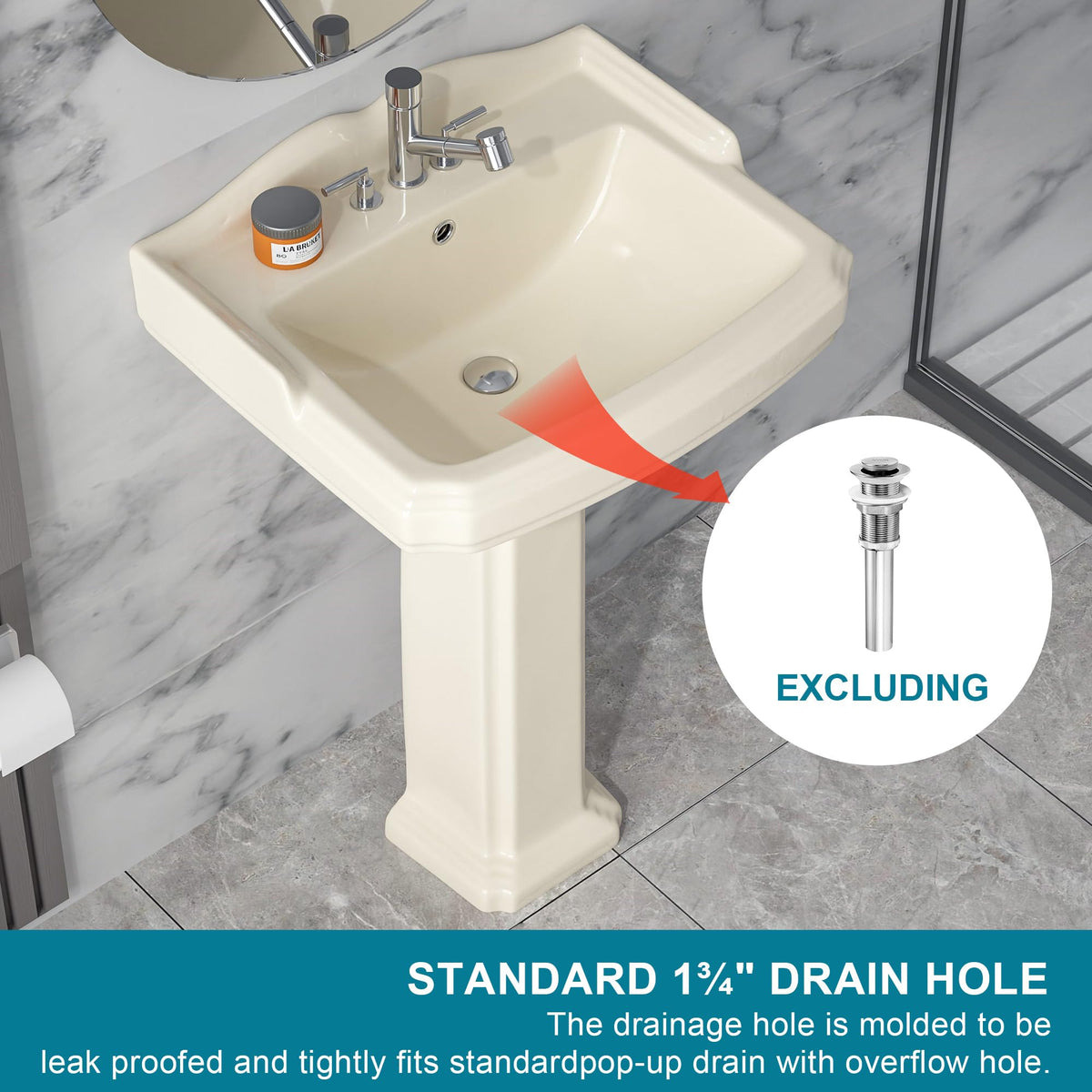 23"x19" Porcelain Retro Bathroom Pedestal Sink White 3 Hole