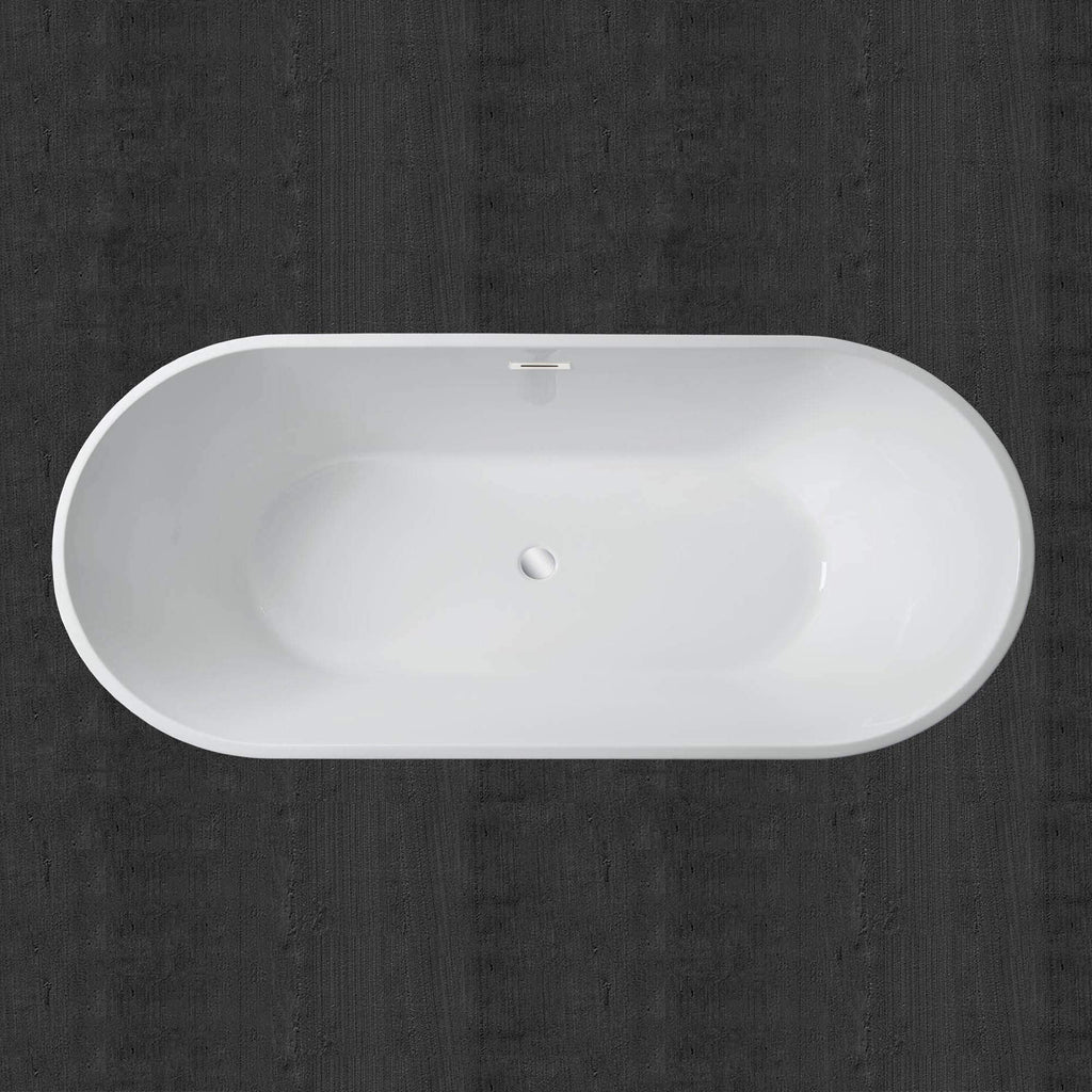 WOODBRIDGE 54" Acrylic Freestanding Bathtub Contemporary Soaking White Tub with Matte Black Overflow and Drain,BTA1702-MB