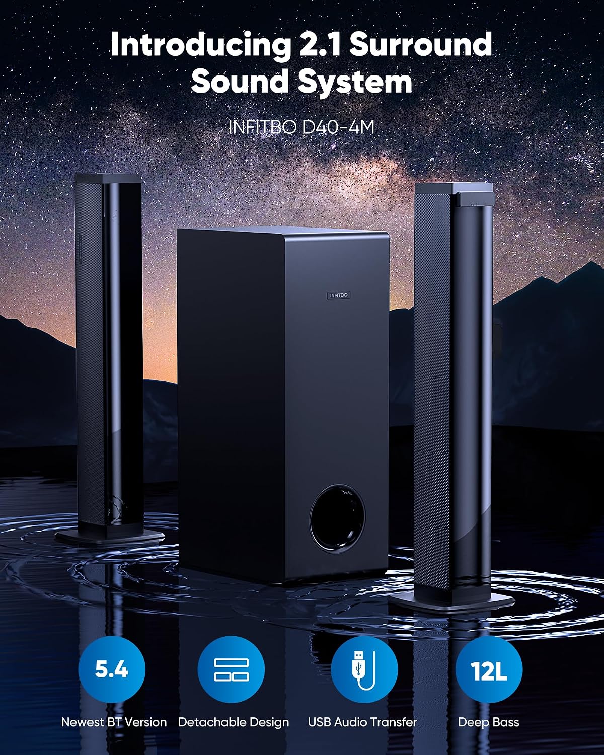 INFITBO Detachable Soundbar with Subwoofer for TV/PC: 2-in-1 with 3 Setups