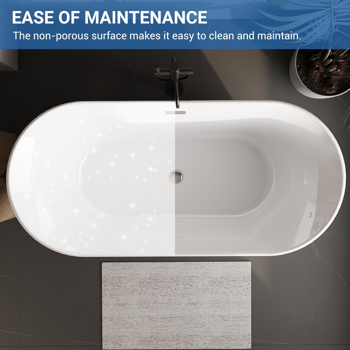 59 Inch Freestanding Bathtubs, White Acrylic Free Standing Bathtub, Modern Soaking Tub with Integrated Overflow & Chrome Drain for Bathroom Remodel