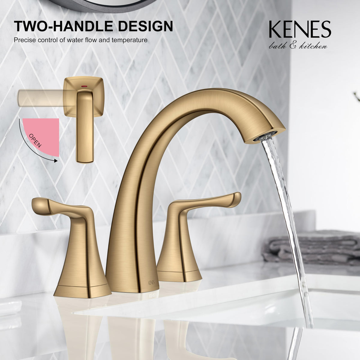 KENES Bathroom Faucets for Sink 3 Hole, Chrome 8 Inch 2 Handle Widespread