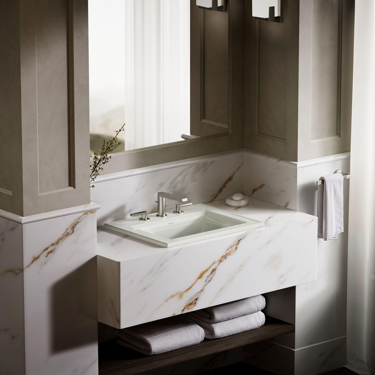 Kohler K-2337-8-7 Memoirs Rectangular Drop-In Single Bowl Bathroom Sink Black