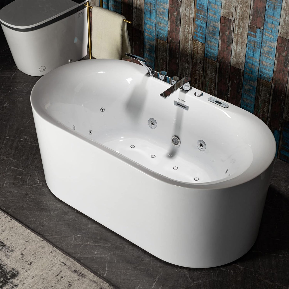 WOODBRIDGE 59"Ã31-1/2" Compact Whirlpool & Air, Heated Bathtub with Faucet