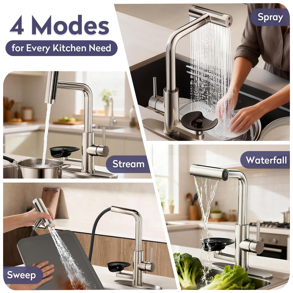 HOWUWEY Black Kitchen Faucet with Pull Down Sprayer & Cup Washer