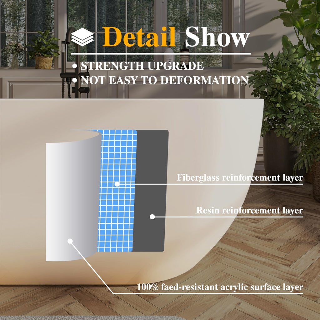 61" Freestanding Bathtubs, Acrylic Soaking Tubs for Adult, Integrated Overflow and Drain, cUPC Certified, Glossy White