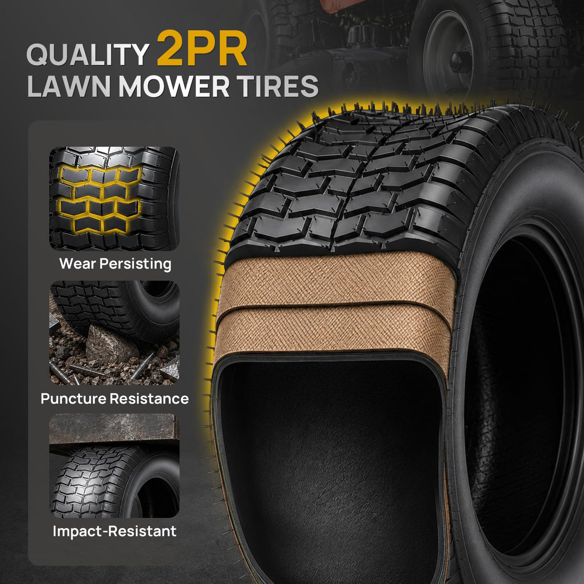 TUFFIOM 20x10.00-8 Lawn Mower Tires 2 Pack, 4PR 20x10x8 Tubeless Lawn Tractor Tires,1190 lbs Capacity Garden Tires, Compatible With Most Lawn & Garden Utility Vehicles