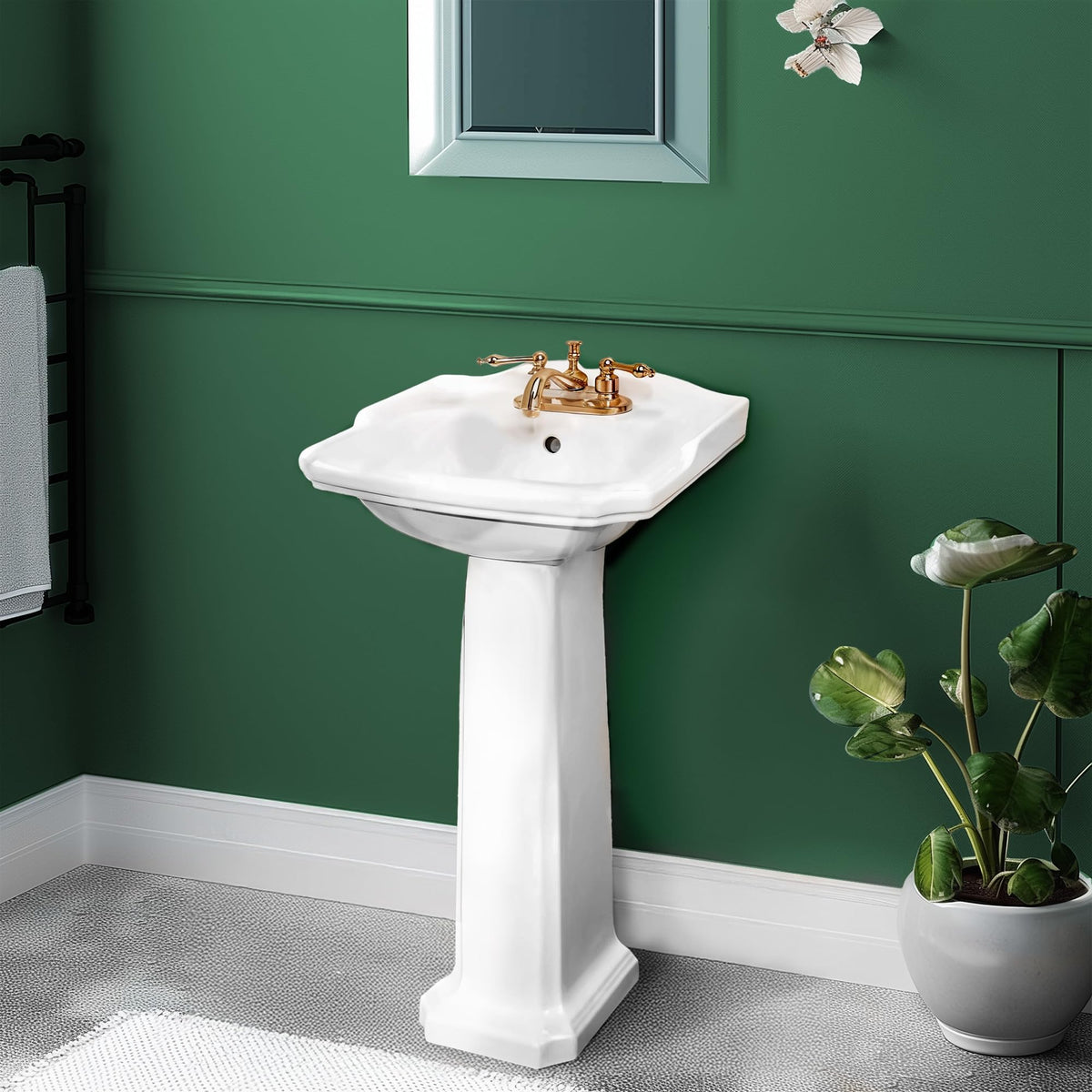 Renovators Supply Manufacturing Ondine Space Saving 16" W x 33" H x 14.5" Proj. Small Bathroom Pedestal Sink, Vitreous China, with Overflow, Compatible with 4 in. Centerset Faucets