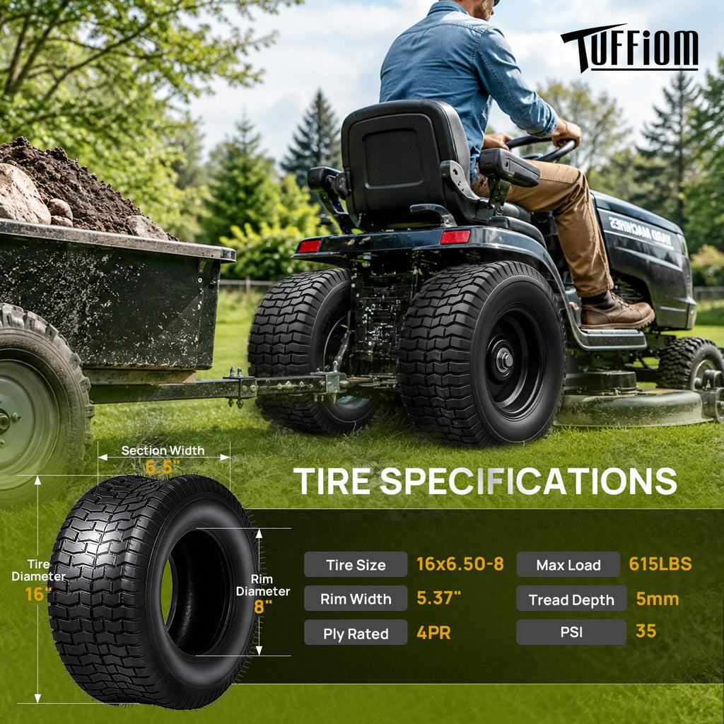 TUFFIOM 20x10.00-8 Lawn Mower Tires 2 Pack, 4PR 20x10x8 Tubeless Lawn Tractor Tires,1190 lbs Capacity Garden Tires, Compatible With Most Lawn & Garden Utility Vehicles