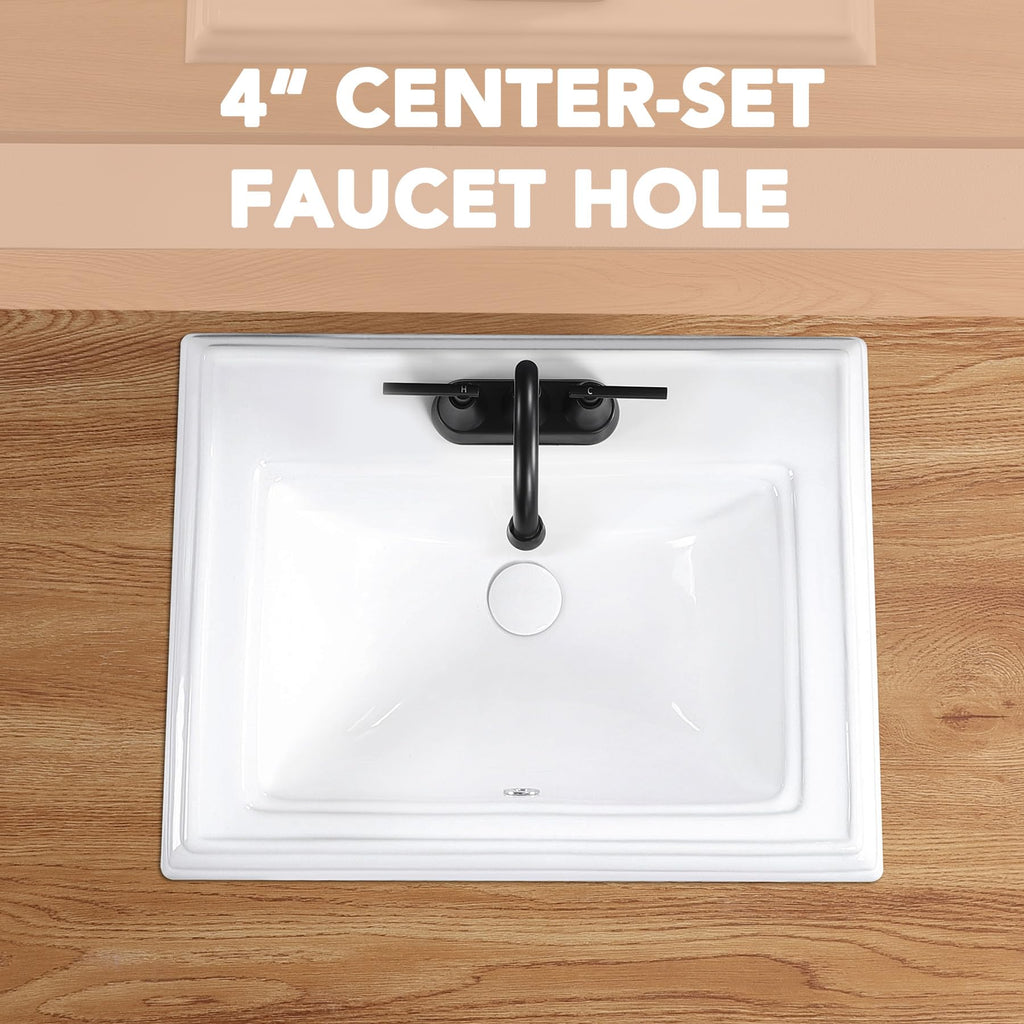 23" Drop-in Bathroom Sink with 8" Widespread 3 Hole Ceramic Basin