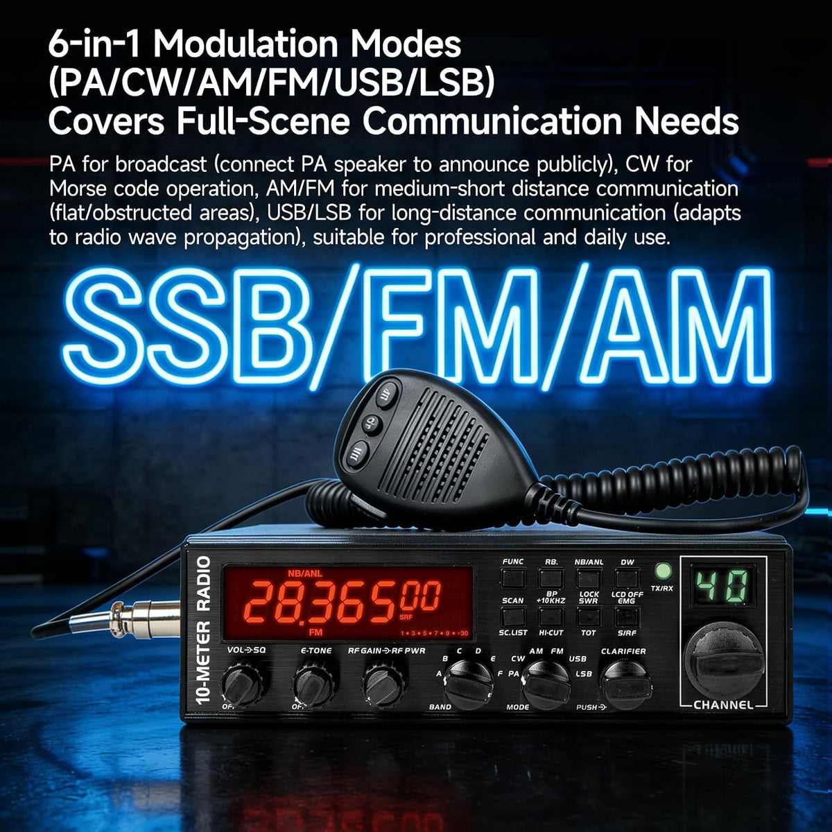 5558 SSB CB Radio 10-Meter Multi-Mode Mobile Transceiver, 50W AM/FM/CW 45W SSB, 360 Channels Programmable, Instant Channel 9, NB/ANL, SWR Calibration, ASQ for Long Range