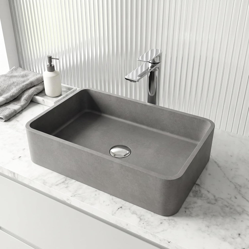 VIGO Cordoba Gothic 20" L x 13" W x 5" H Over The Counter Concrete Rectangular Vessel Bathroom Sink in Ash Gray -VG04062