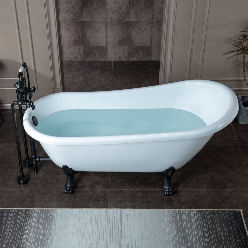 WOODBRIDGE 67" Heavy Duty Acrylic Slipper Clawfoot Bath Tub with Matte Black Feet + Matte Black Drain &Overflow