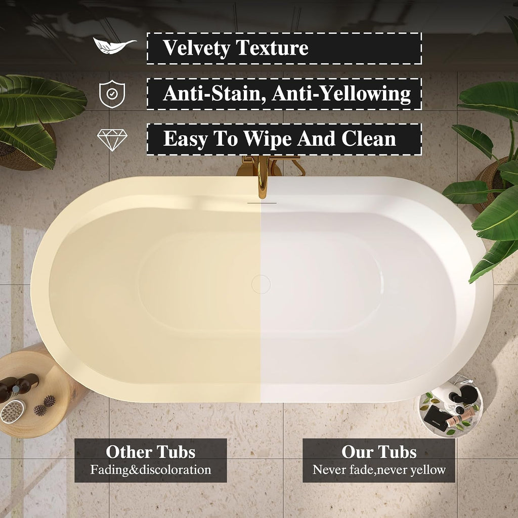61" Freestanding Bathtubs, Acrylic Soaking Tubs for Adult, Integrated Overflow and Drain, cUPC Certified, Glossy White