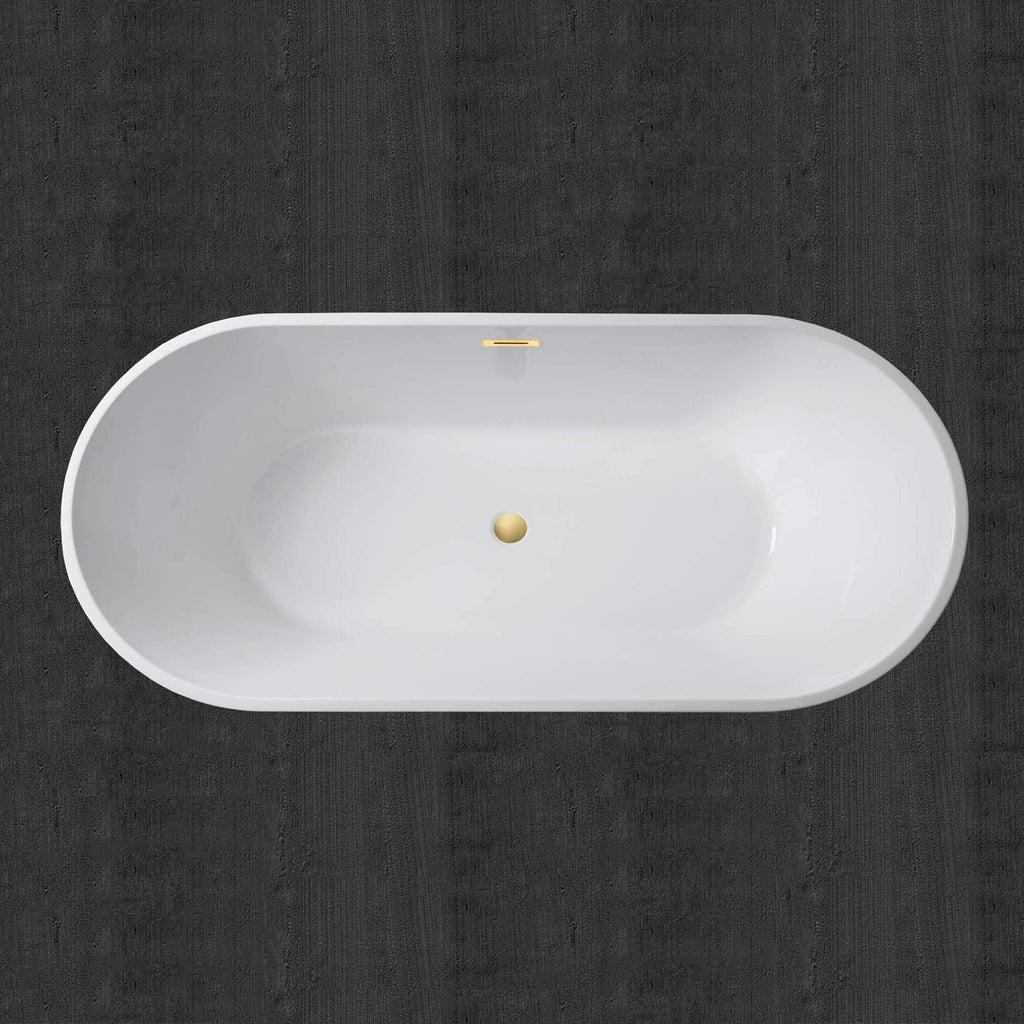 WOODBRIDGE 54" Acrylic Freestanding Bathtub Contemporary Soaking White Tub with Matte Black Overflow and Drain,BTA1702-MB