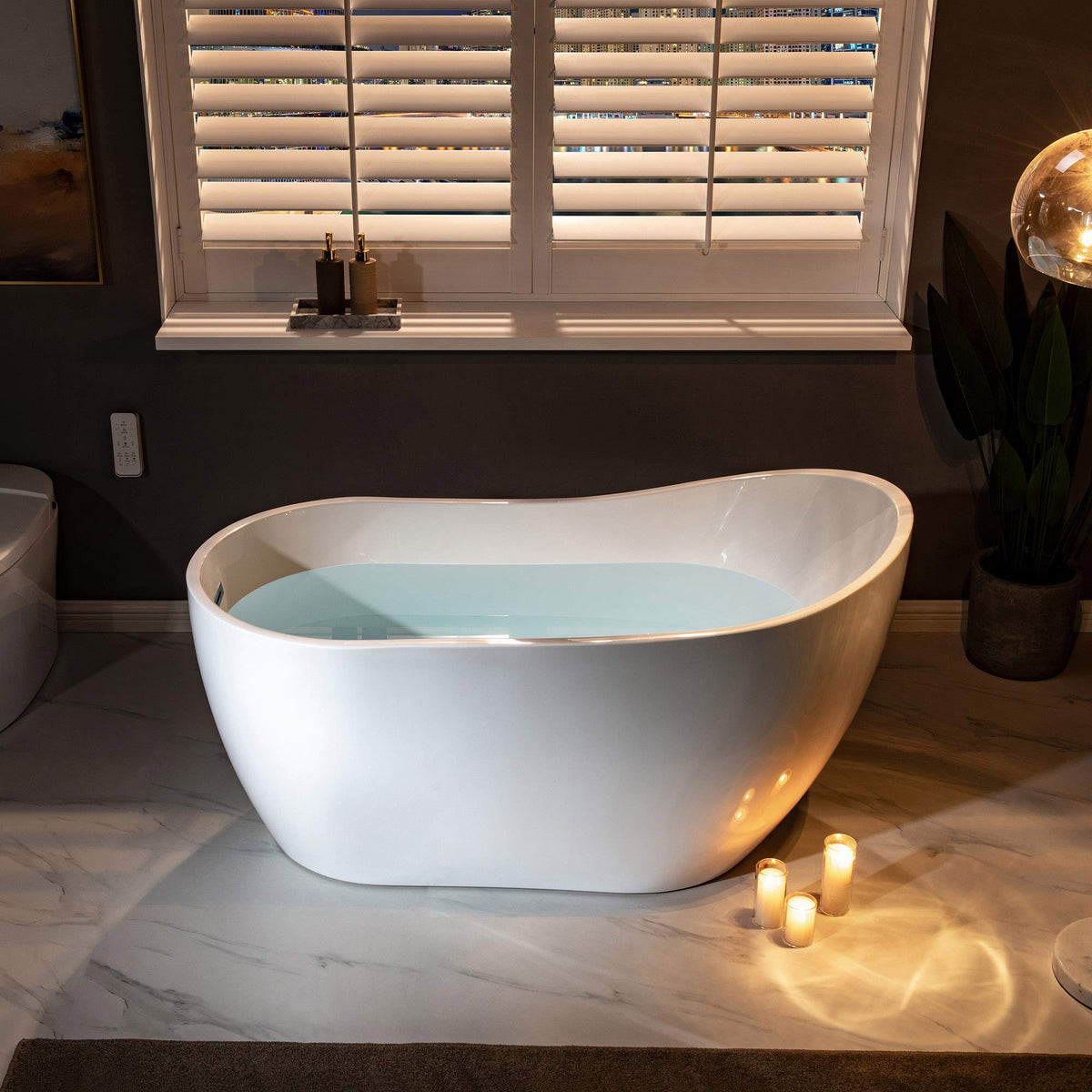 WOODBRIDGE 54" Acrylic Freestanding Bathtub Contemporary Soaking White Tub with Matte Black Overflow and Drain,B0006-MB