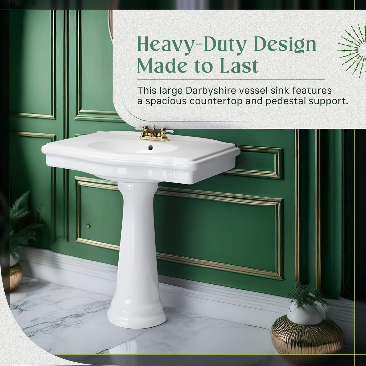 Renovators Supply Manufacturing Ondine Space Saving 16" W x 33" H x 14.5" Proj. Small Bathroom Pedestal Sink, Vitreous China, with Overflow, Compatible with 4 in. Centerset Faucets