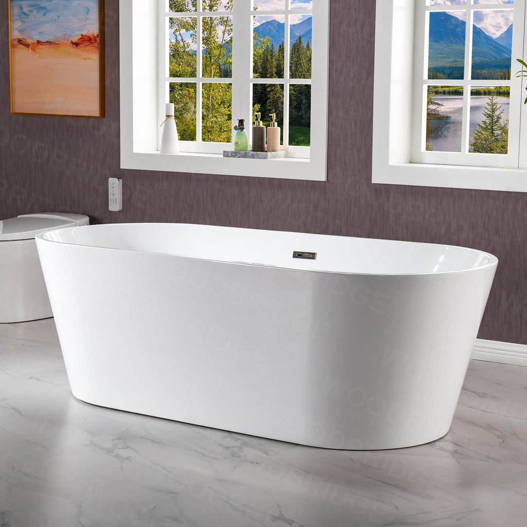 WOODBRIDGE 54" Acrylic Freestanding Bathtub Contemporary Soaking White Tub with Matte Black Overflow and Drain,BTA1702-MB