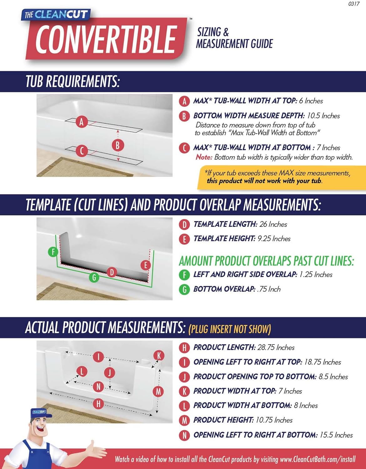 CleanCut Convertible Tub Conversion Kit, White Large