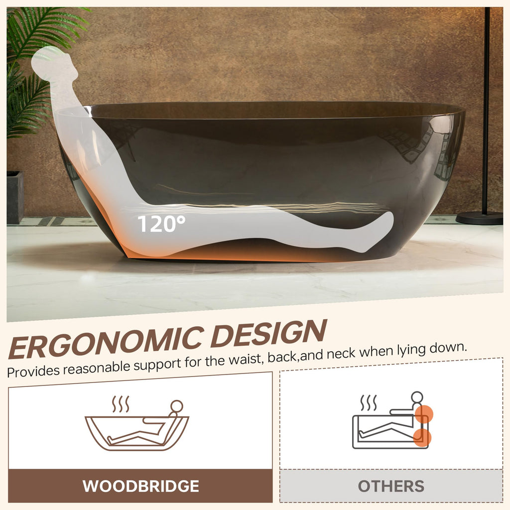WOODBRIDGE 59" Stone Resin Freestanding Soaking Tub, Modern Oval Solid Surface Bathtub with Integrated Slotted Overflow & Drain, Matte White, B0055