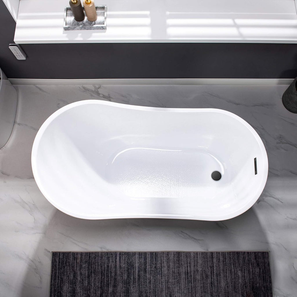 WOODBRIDGE 54" Acrylic Freestanding Bathtub Contemporary Soaking White Tub with Matte Black Overflow and Drain,B0006-MB