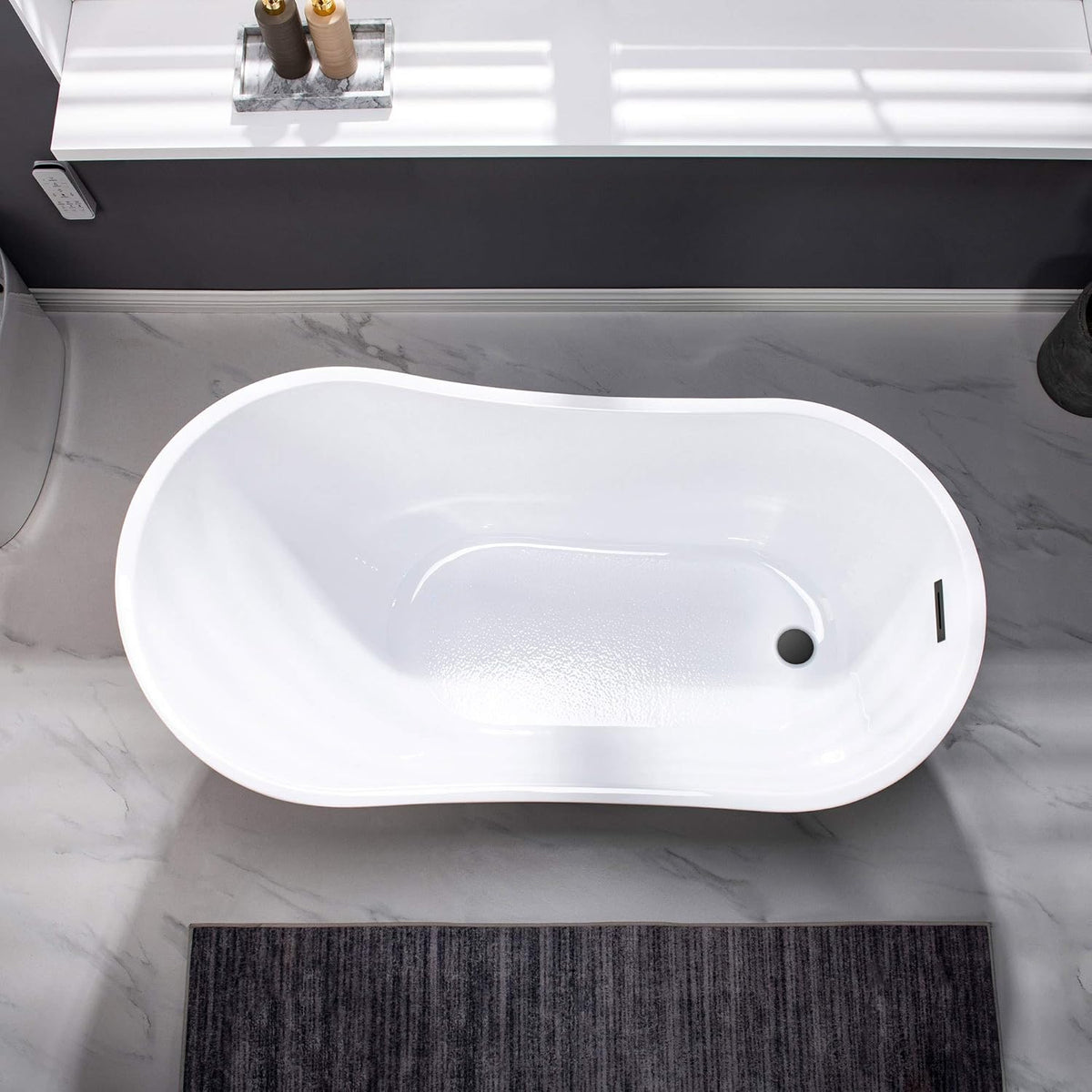 WOODBRIDGE 54" Acrylic Freestanding Bathtub Contemporary Soaking White Tub with Matte Black Overflow and Drain,B0006-MB