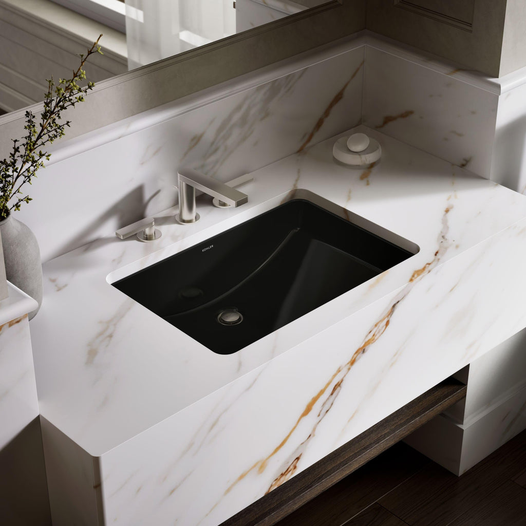 KOHLER 2215-0 Ladena Rectangular Undermount Bathroom Sink Vanity With Curved Bottom, 23-1/4 L x 16-1/4 W, White Bathroom Sinks