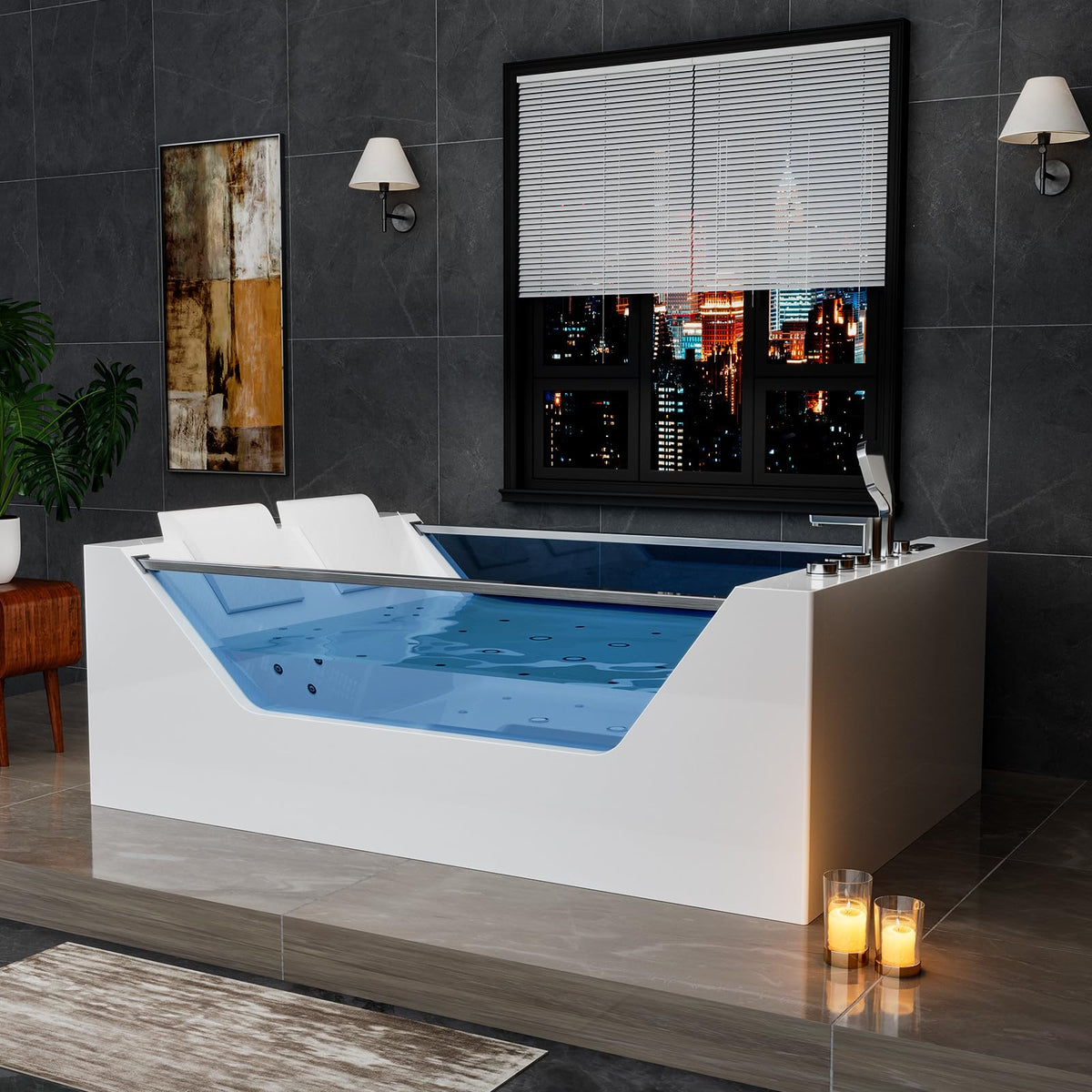 Empava PRO Series 71"x51" Jetted Bathtub, Alcove Spa Tub