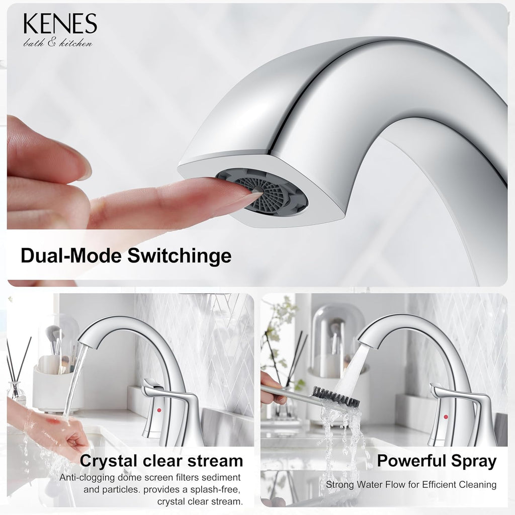KENES Bathroom Faucets for Sink 3 Hole, Chrome 8 Inch 2 Handle Widespread