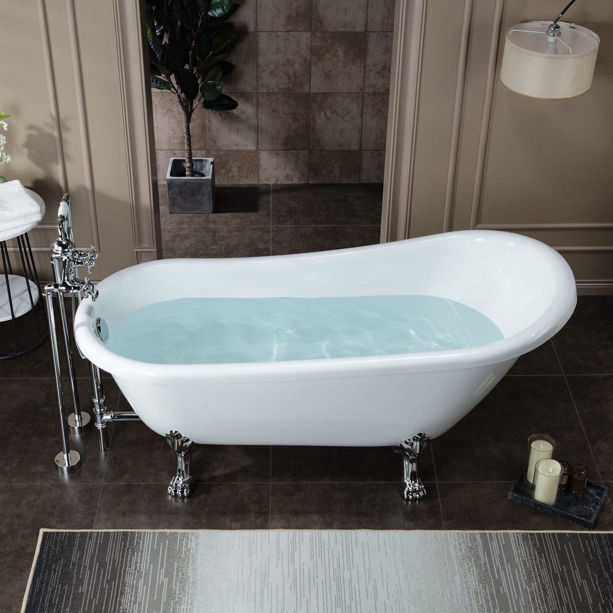 WOODBRIDGE 67" Heavy Duty Acrylic Slipper Clawfoot Bath Tub with Matte Black Feet + Matte Black Drain &Overflow